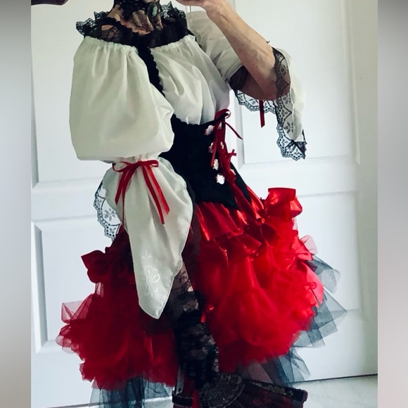 Peasant blouse, peasant top, 100% cotton, Embroidered handkerchief sleeve lace S - Picture 7 of 9